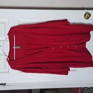 Penningtons Bold Red Button-Up Quarter   Sleeve Cardigan
